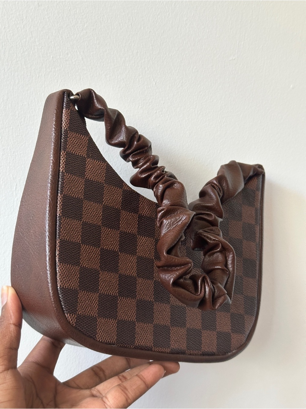 Brown Checkered Women's Shoulder Bag